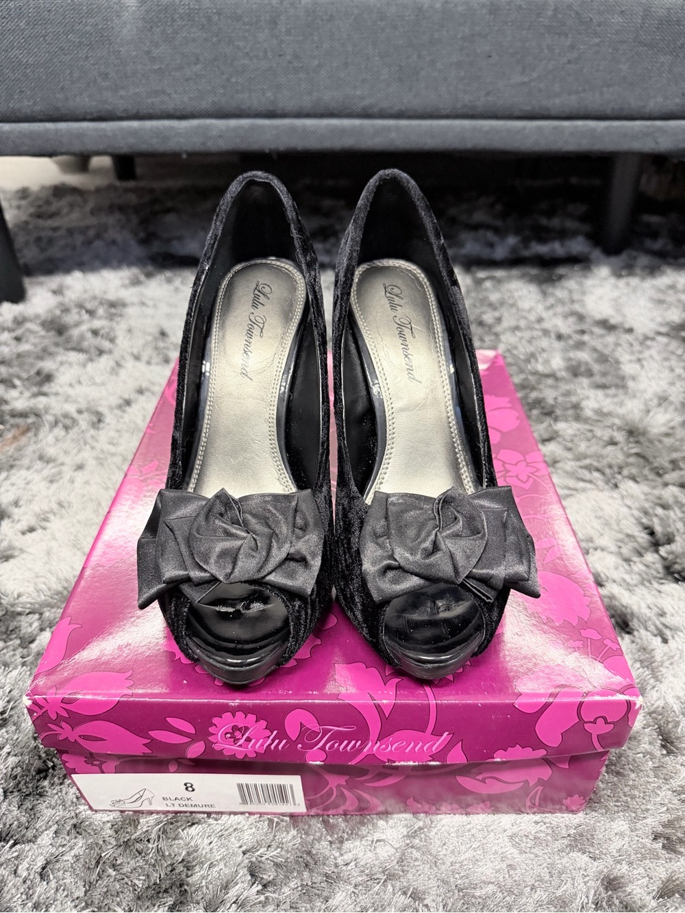 Lulu Townsend Black Peep-Toe Bow Pumps